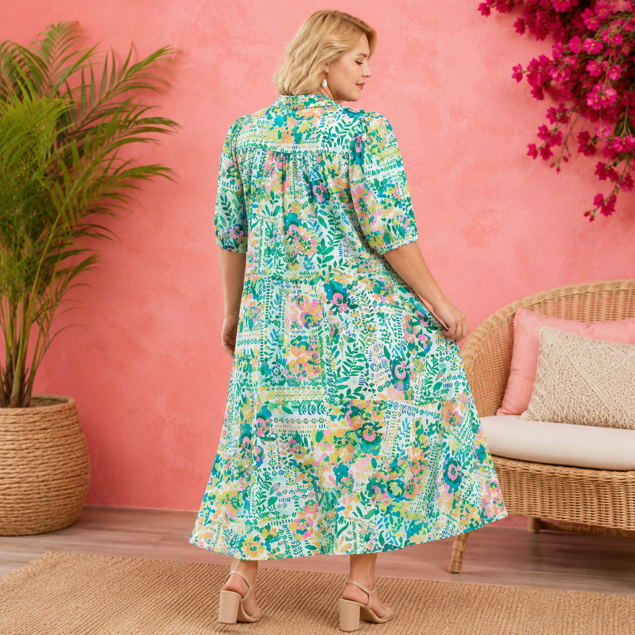 Green Wildflower Market Midi Dress