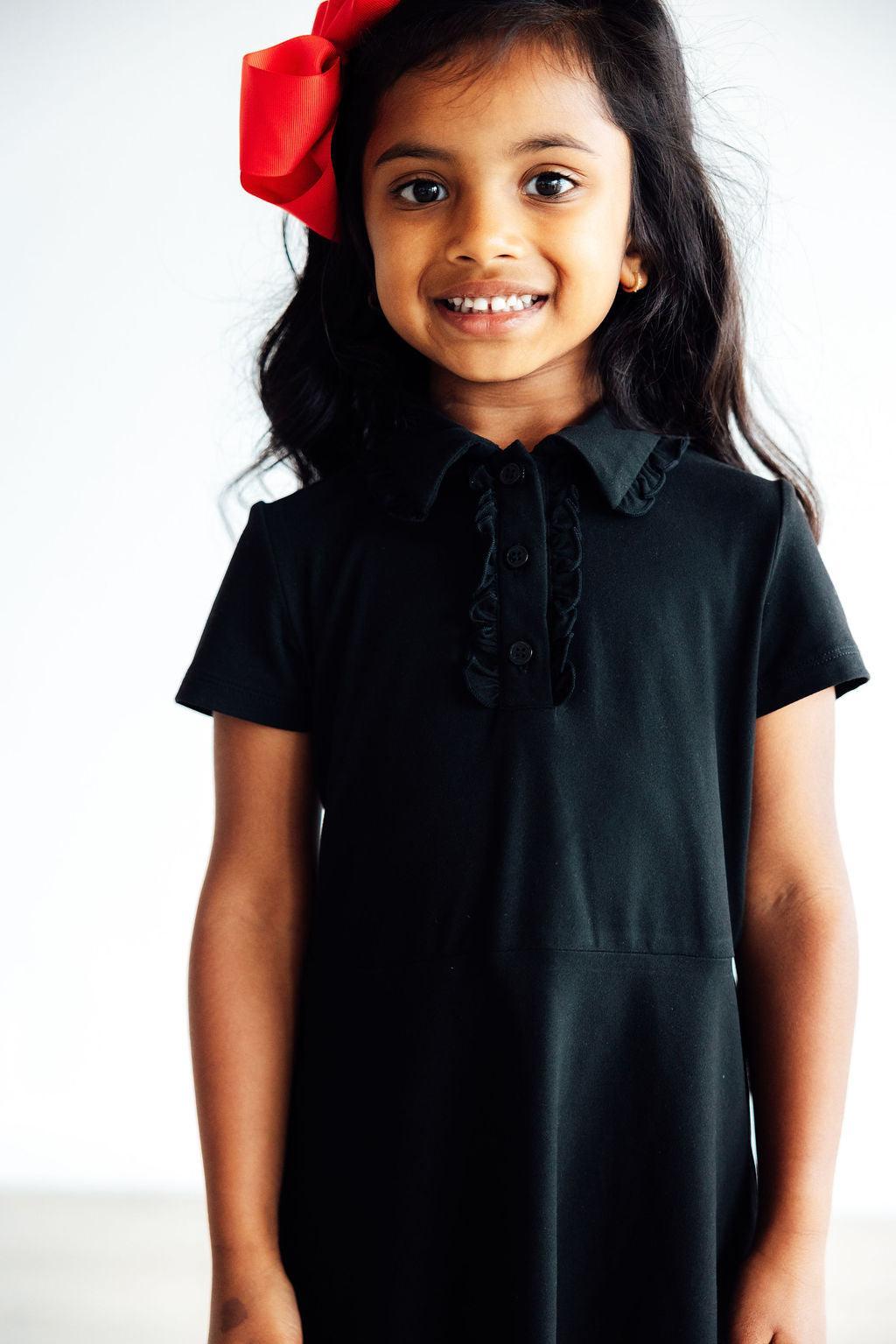 Girls Black S/S Polo Dress