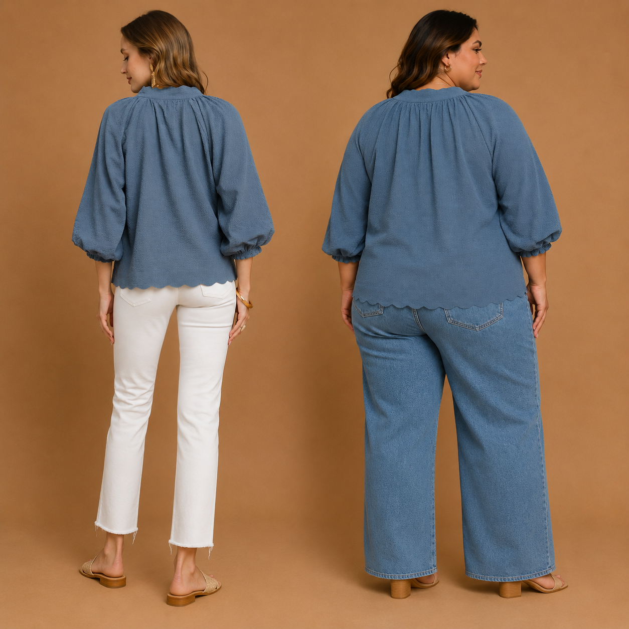 Slate Blue Split V-Neck Top