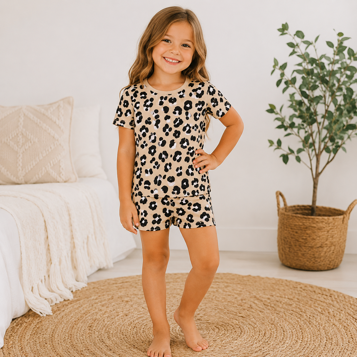 Girls Leopard Bamboo PJ set