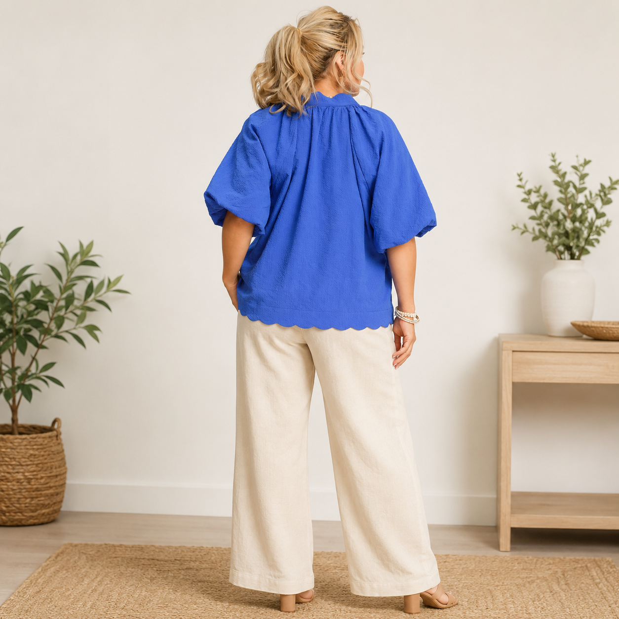 Ocean Blue Bubbled Sleeved Top