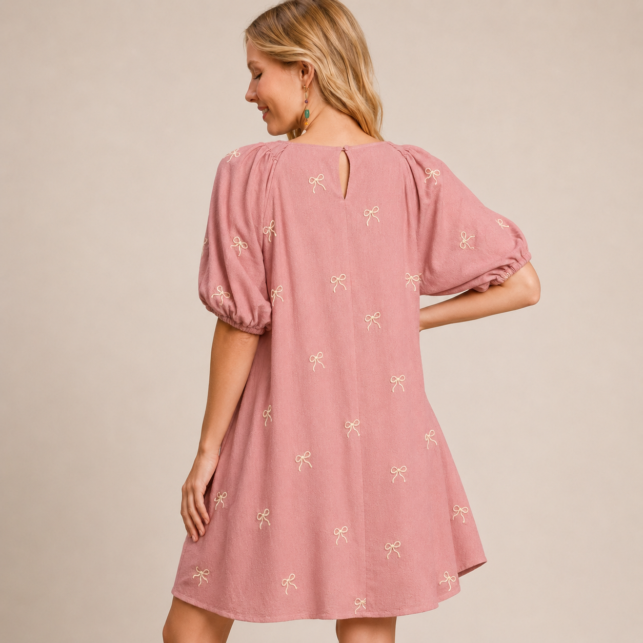 Linen Rose Bow High Low Dress