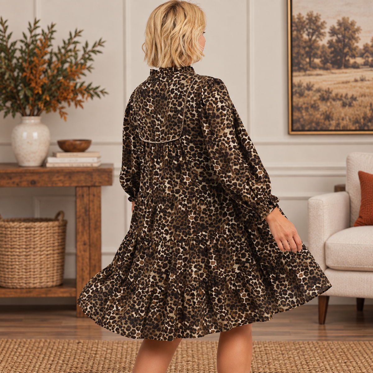 Leopard Print Tiered Dress