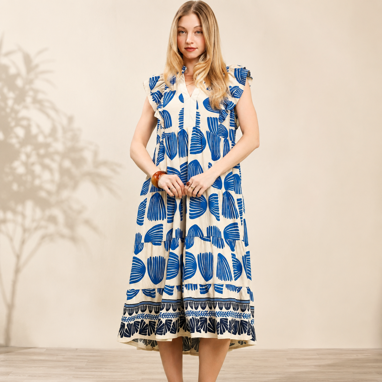 Cerulean Mix Tiered Midi Dress