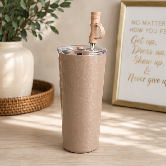 Taupe Leopard 20 Oz. Stainless Steel Tumbler
