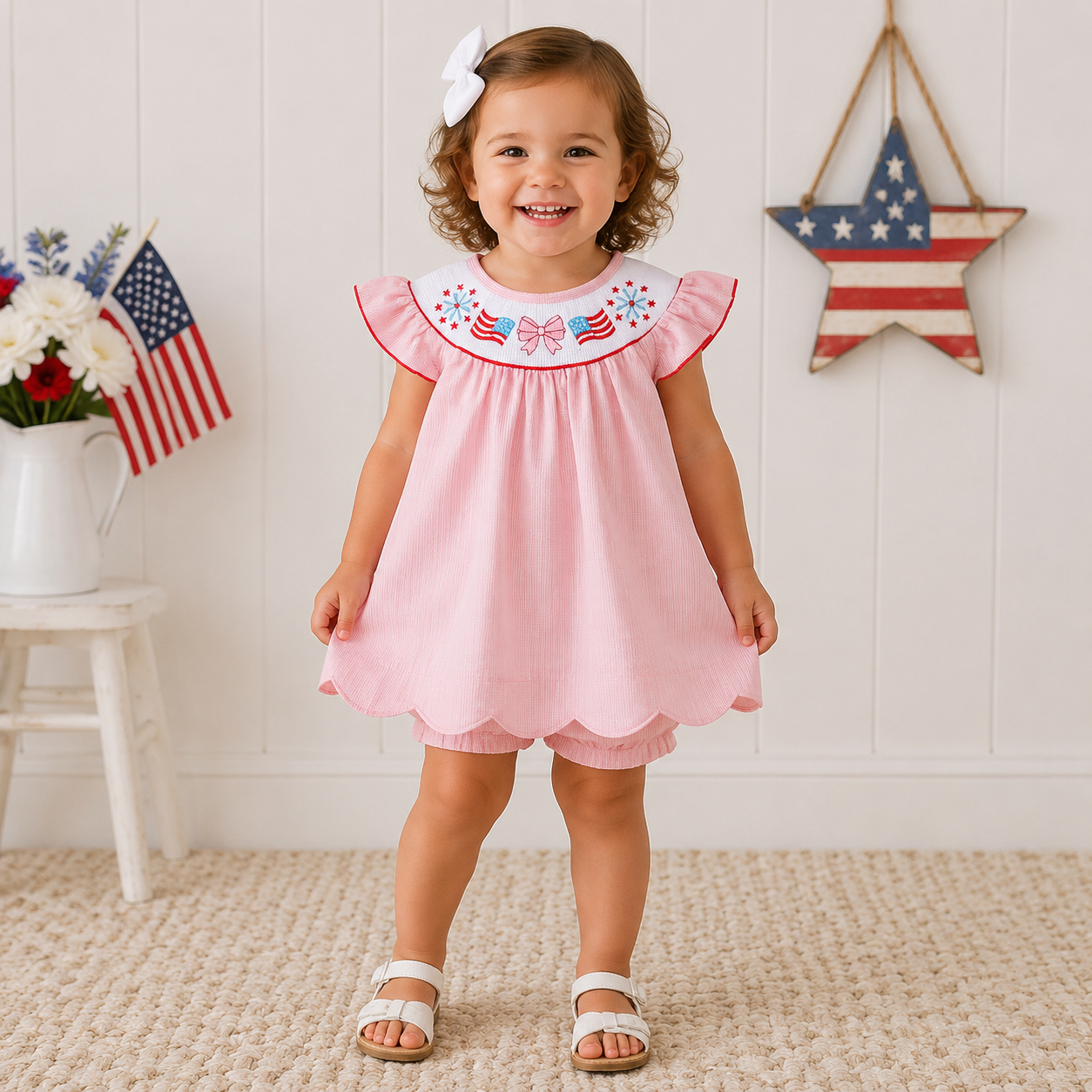 Fireworks & Blush Smocked Set