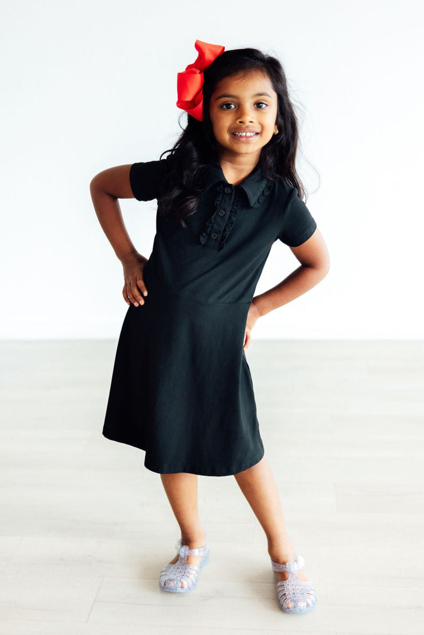 Girls Black S/S Polo Dress