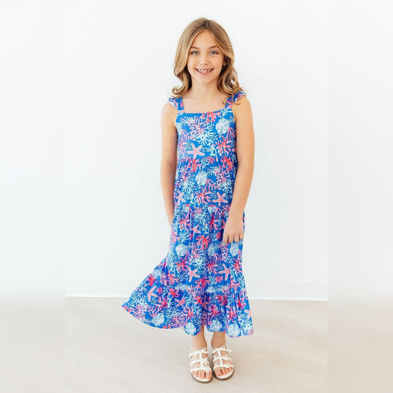 Coral Reef Ruffle Maxi Dress