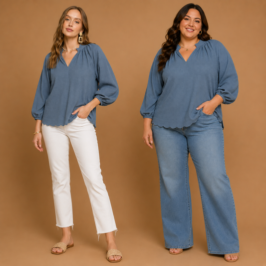 Slate Blue Split V-Neck Top