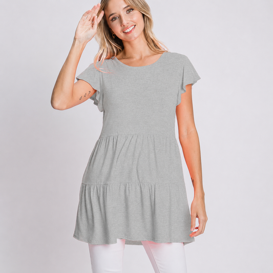 Heather Gray Ruffle Sleeve Top