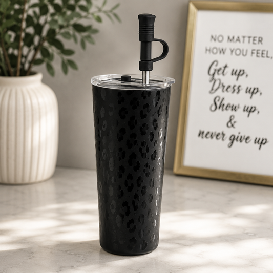 Black Leopard 20 Oz. Stainless Steel Tumbler