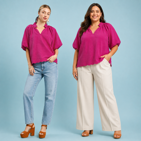 Magenta Bubbled Sleeved Top