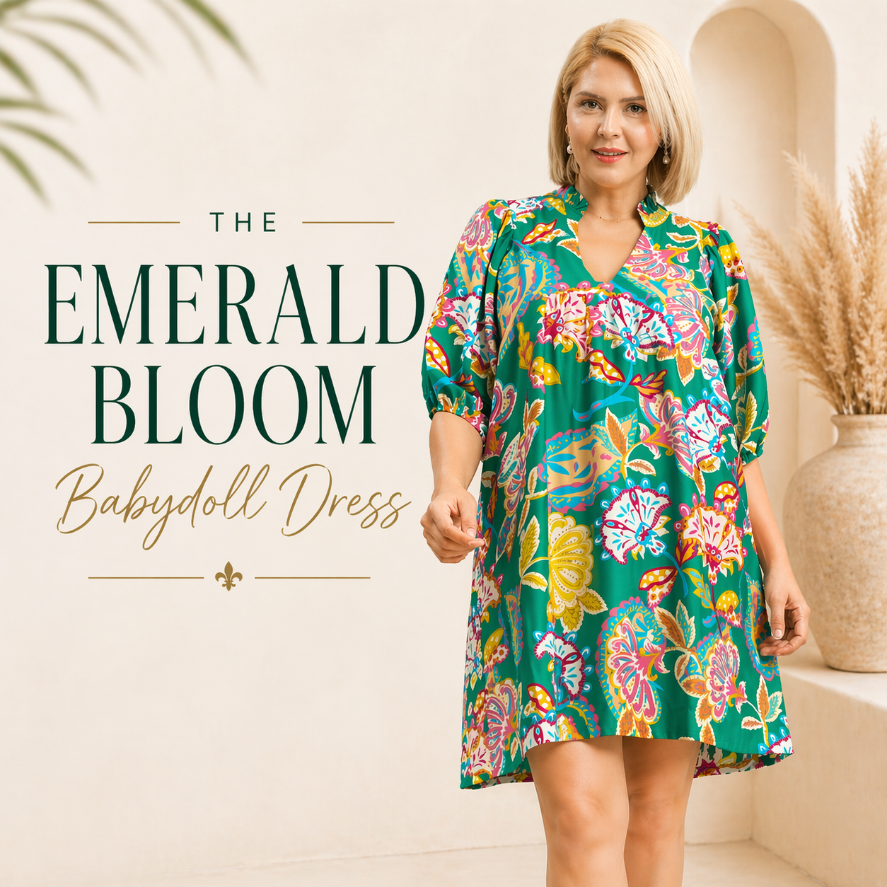 Emerald Bloom Babydoll Dress