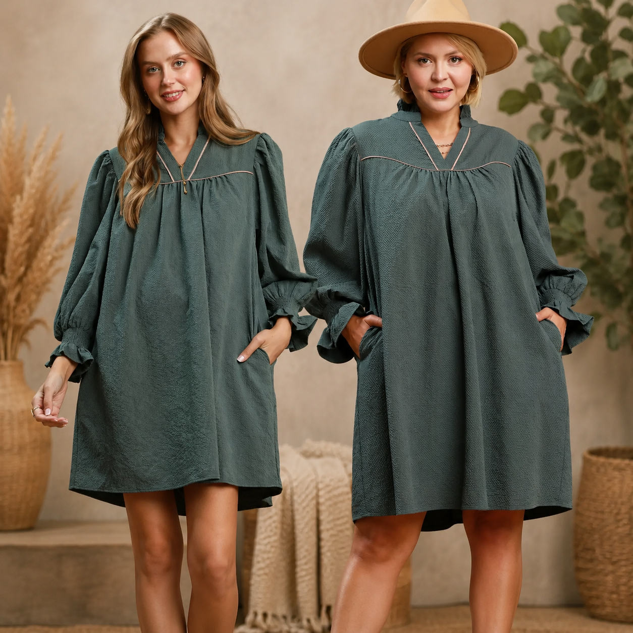 Textured Puff Sleeve Mini Dress