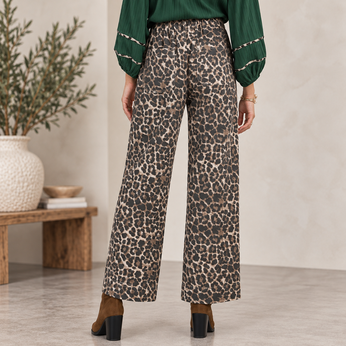 Leopard Print Wide Leg Pants