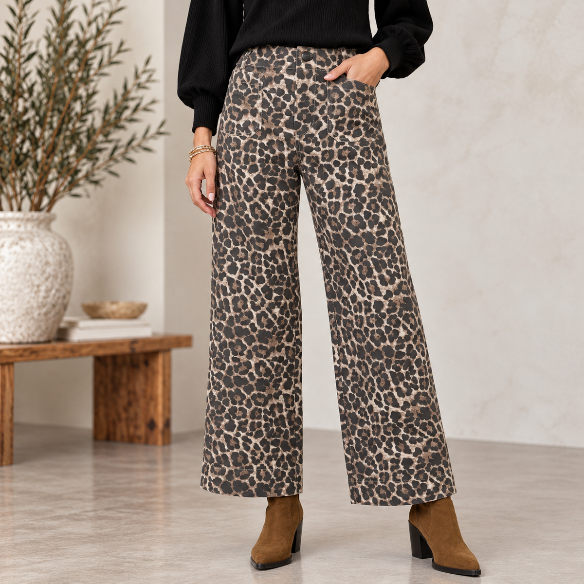 Leopard Print Wide Leg Pants