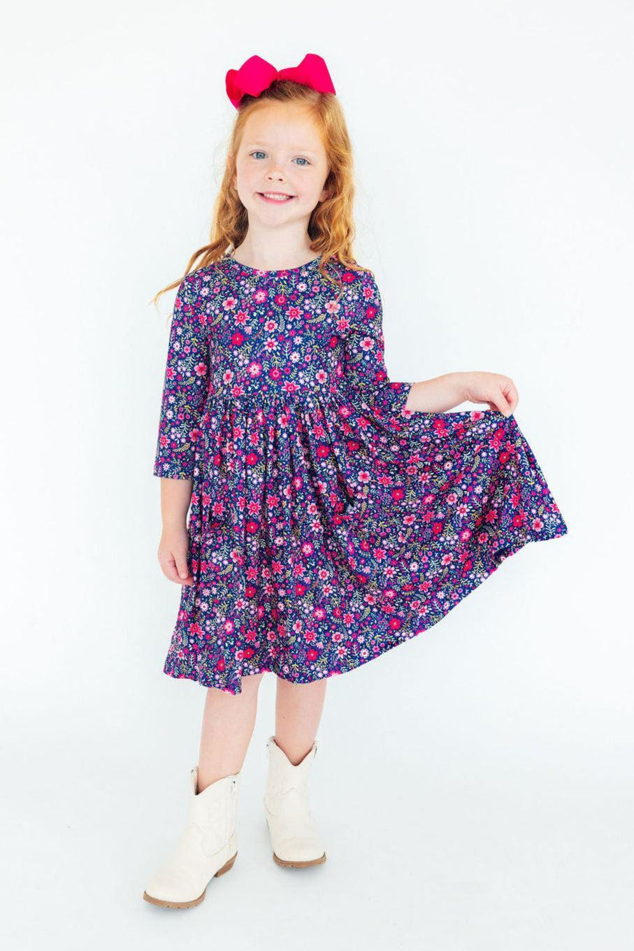 Flower Farm 3/4 Sleeve Pocket Twirl Dress