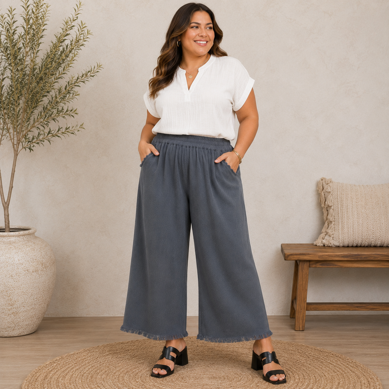 On Repeat Frayed Hem Pants