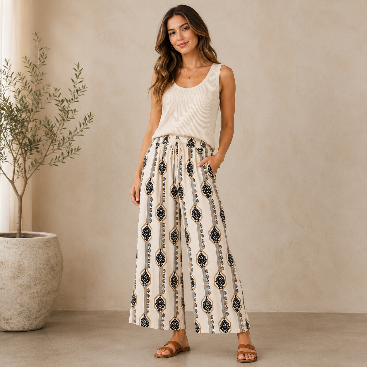 Boho Geometry Wide Leg Pants
