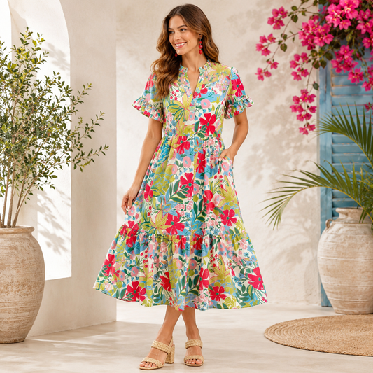 Tropical Bloom Midi Dress
