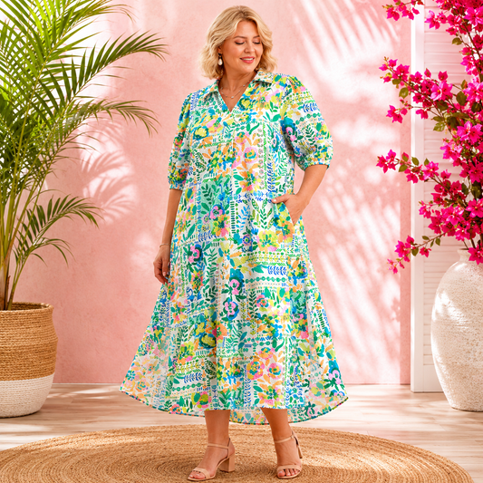 Green Wildflower Market Midi Dress