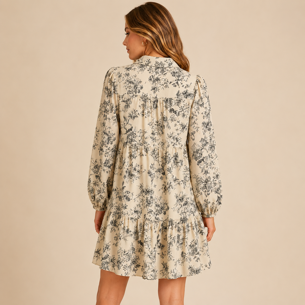 Cream Floral Print Mini Dress