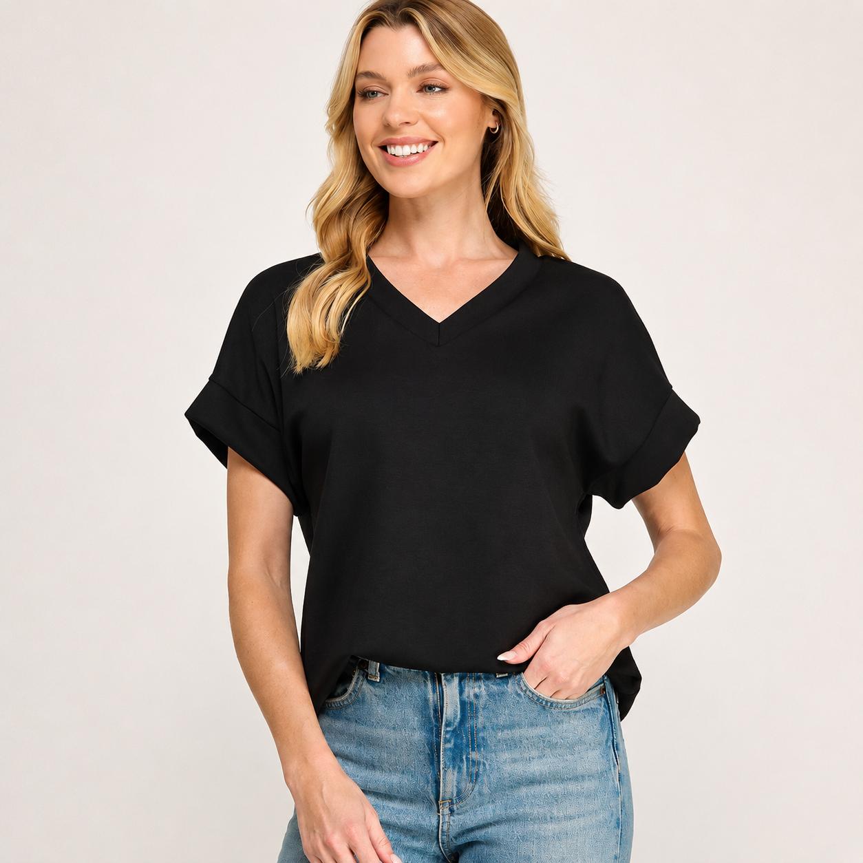 Black Luxe Air V-Neck Top