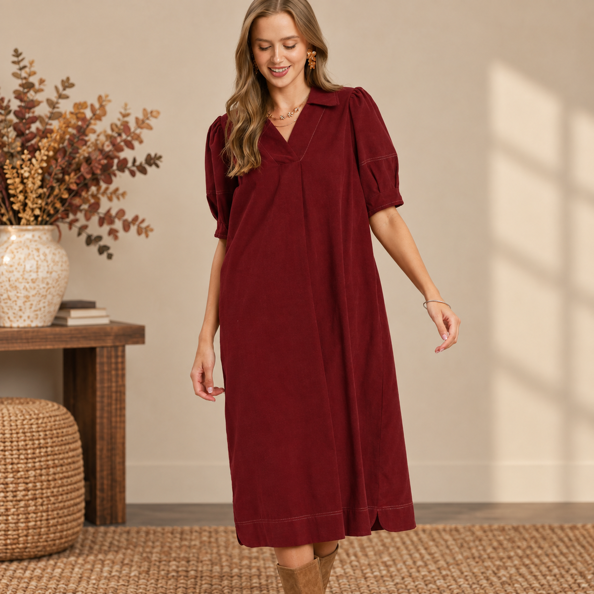Burgundy Season Midi Dress