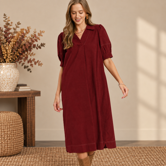 Burgundy Season Midi Dress