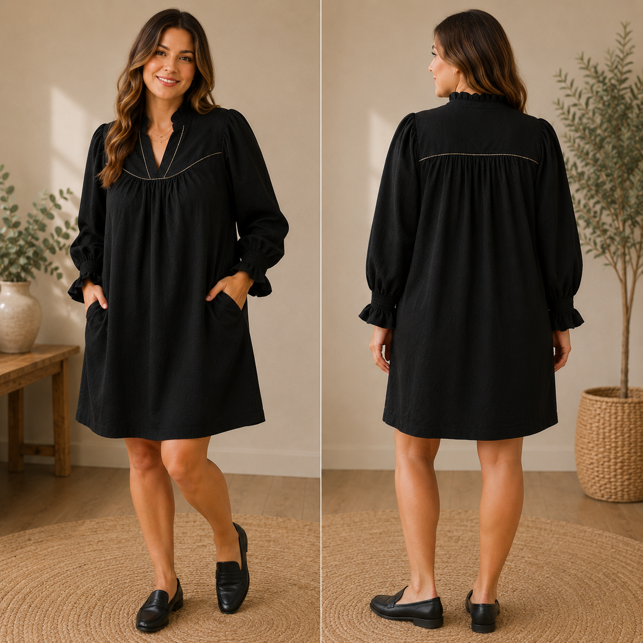 Textured Puff Sleeve Mini Dress