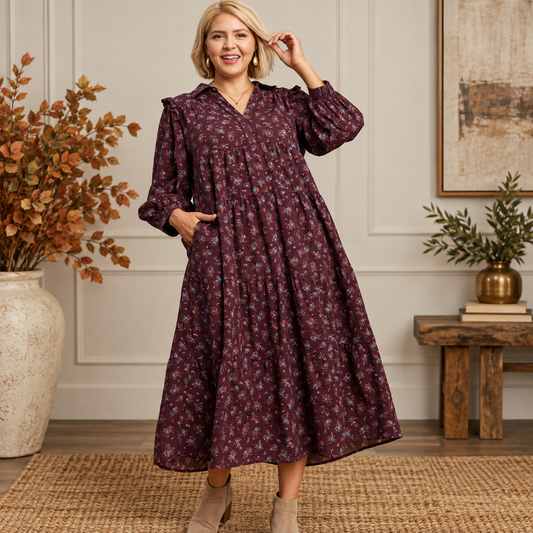 Plum Garden Midi Dress