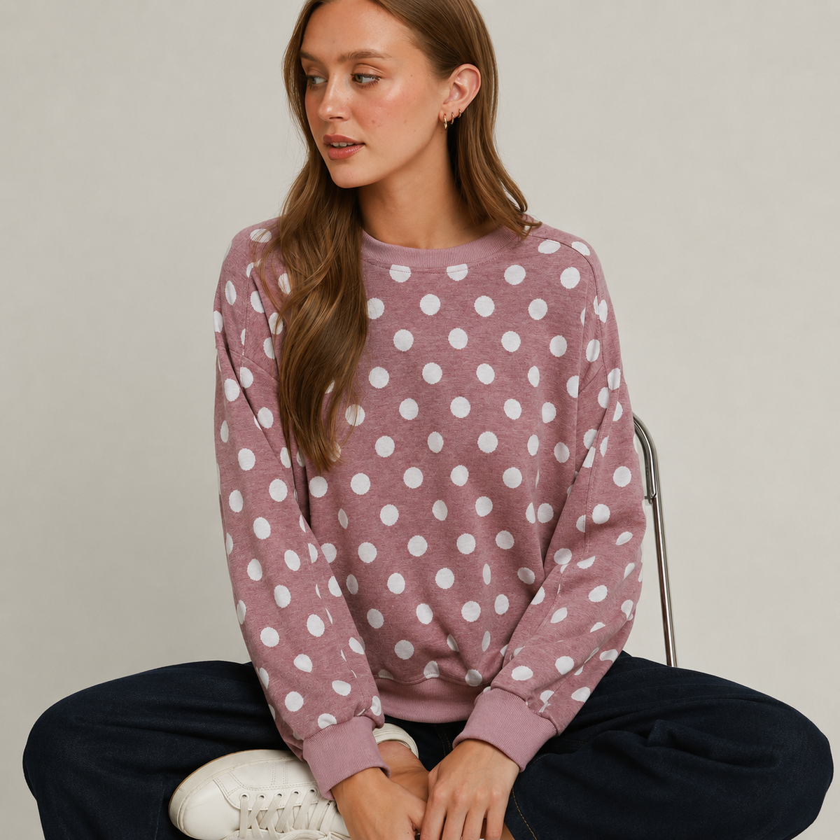 Mauve Polka Dot Printed Pullover