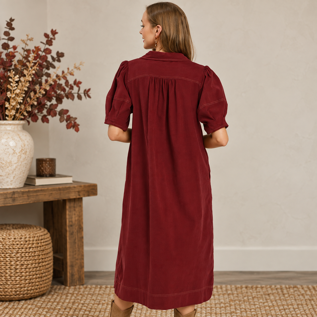 Burgundy Season Midi Dress