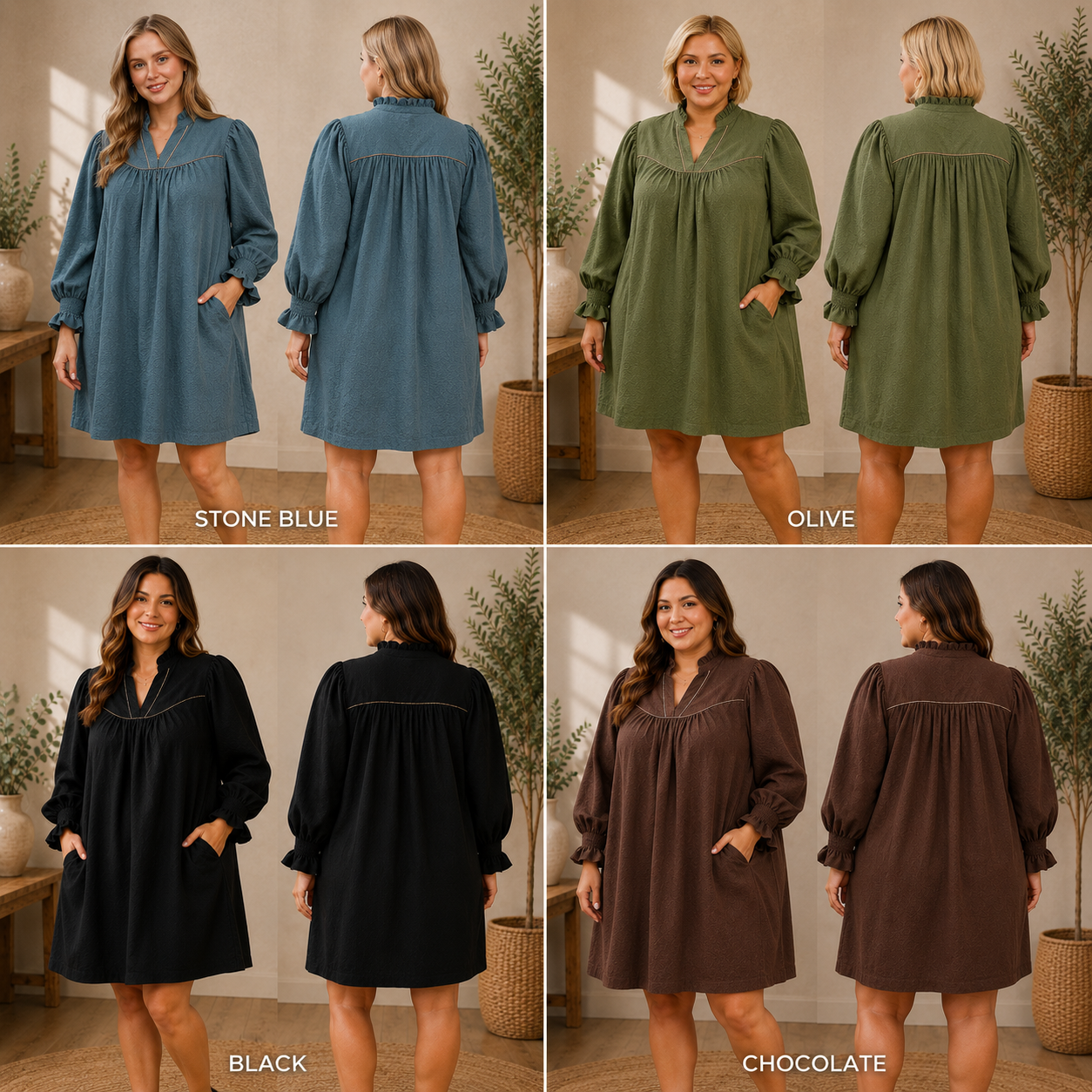 Textured Puff Sleeve Mini Dress