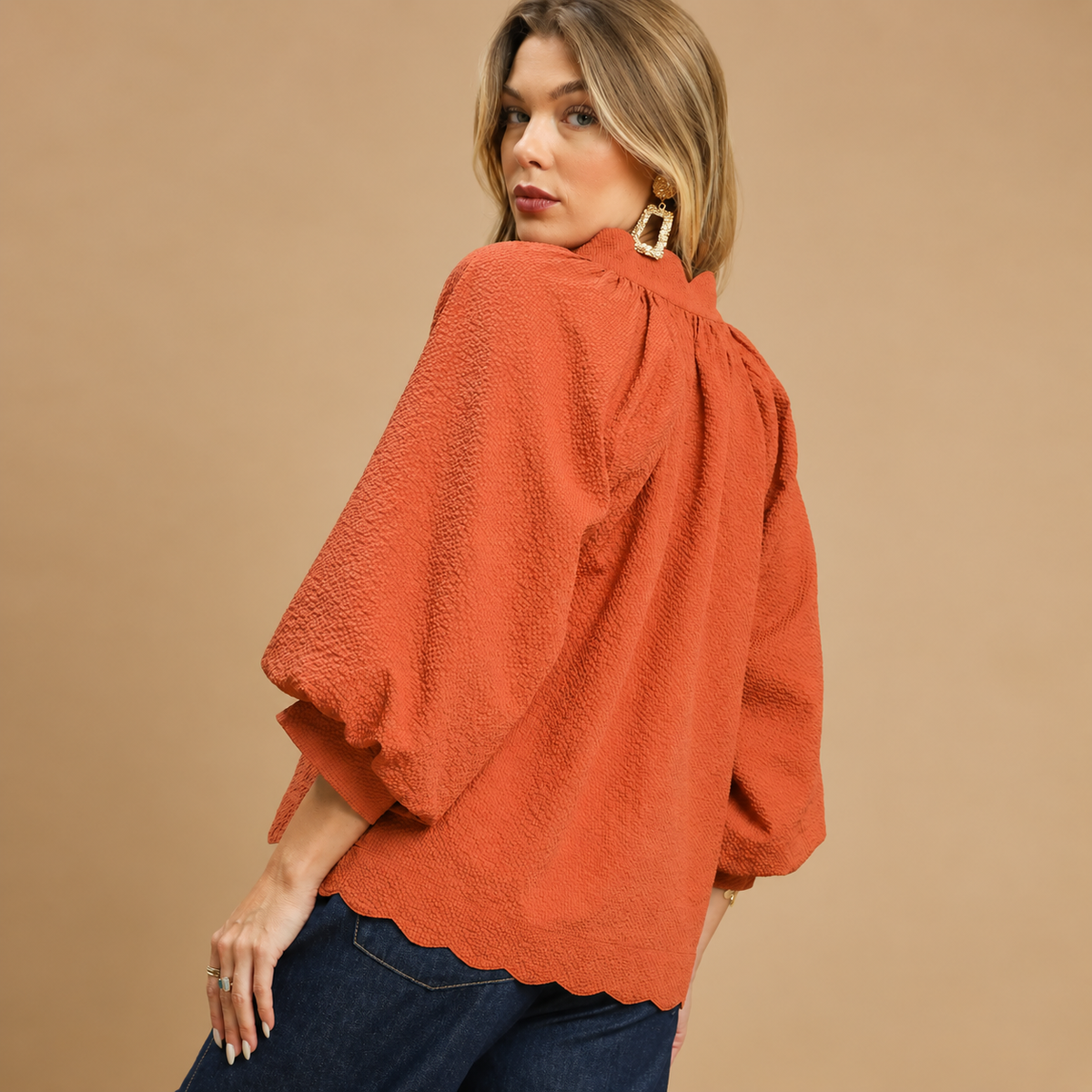 Rust Split V-Neck Top