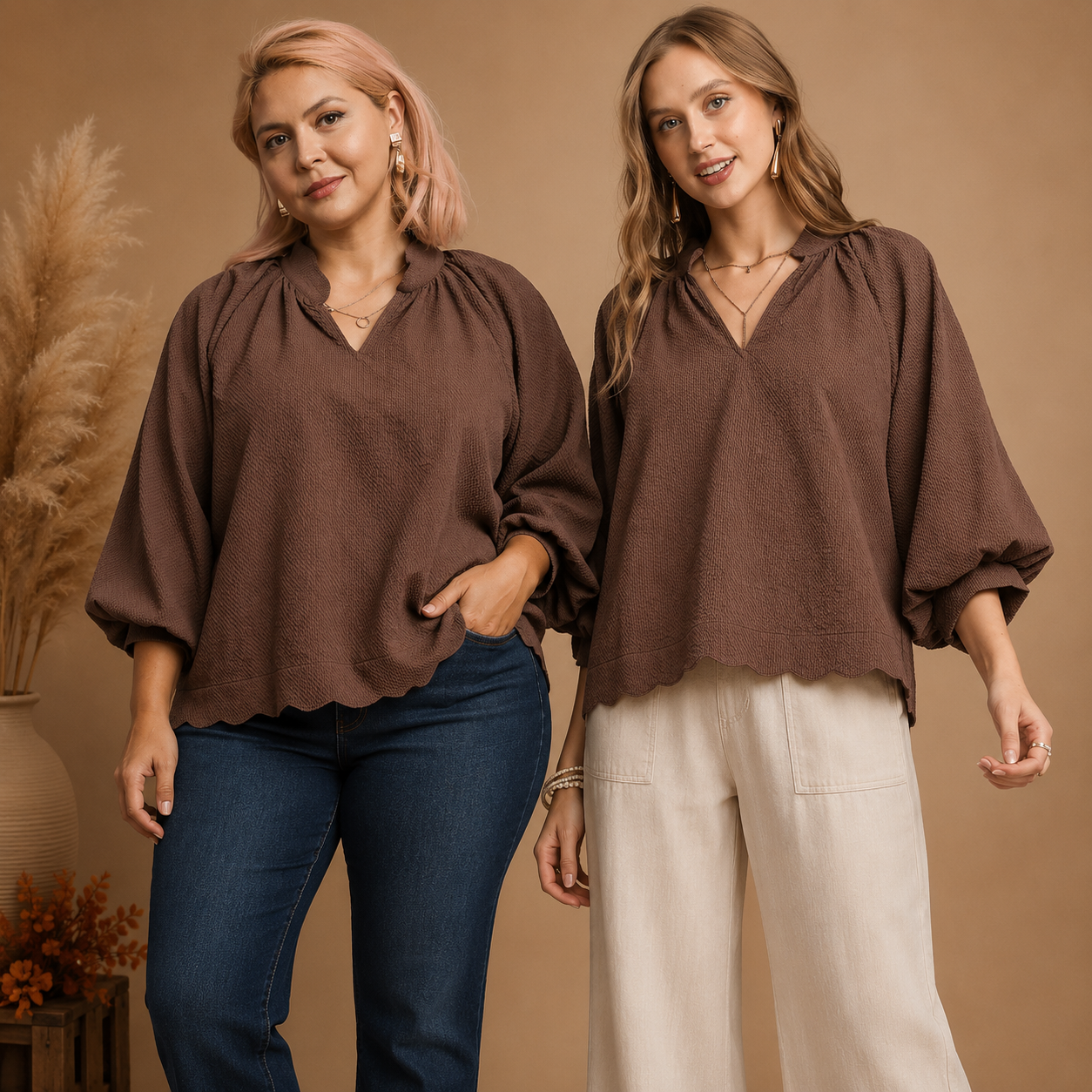 Chocolate  Split V-Neck Top