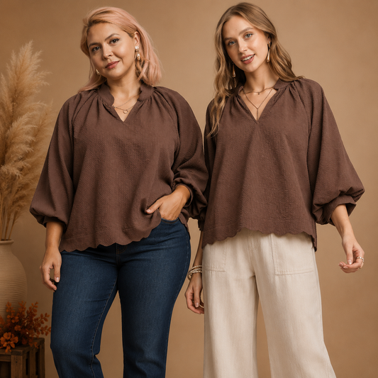 Chocolate  Split V-Neck Top