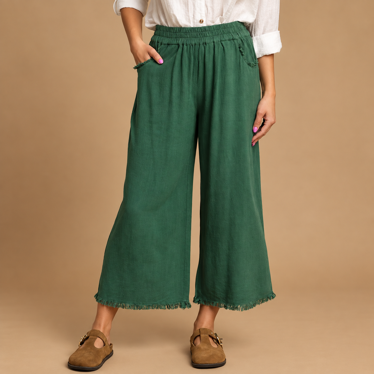 Palm Green Frayed Pants
