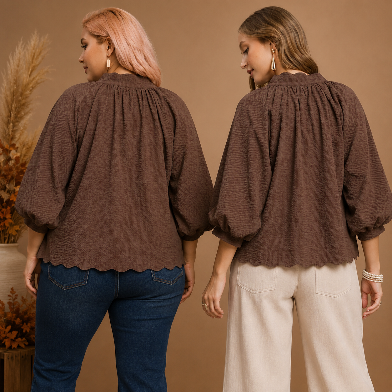 Chocolate  Split V-Neck Top