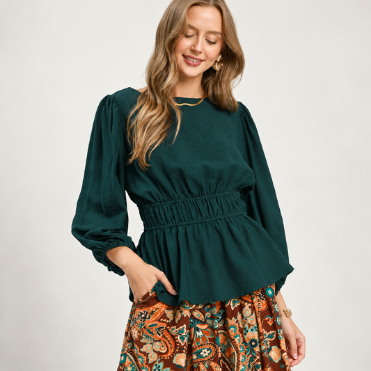 Teal Peplum Blouse
