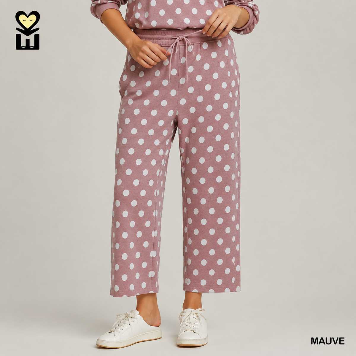 Mauve Polka Dot Printed Pants