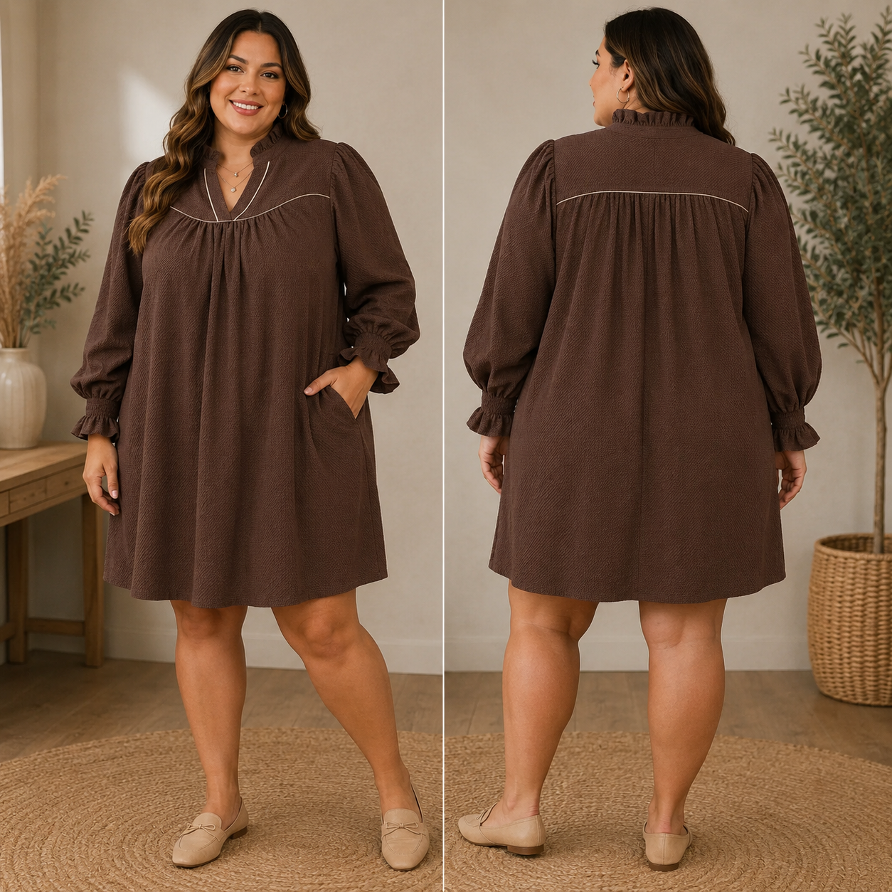 Textured Puff Sleeve Mini Dress
