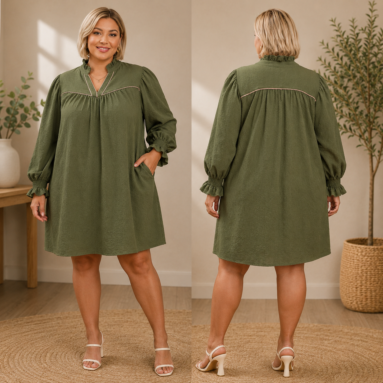 Textured Puff Sleeve Mini Dress