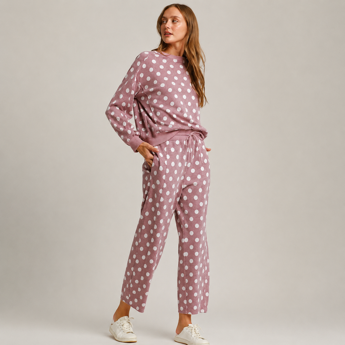 Mauve Polka Dot Printed Pullover